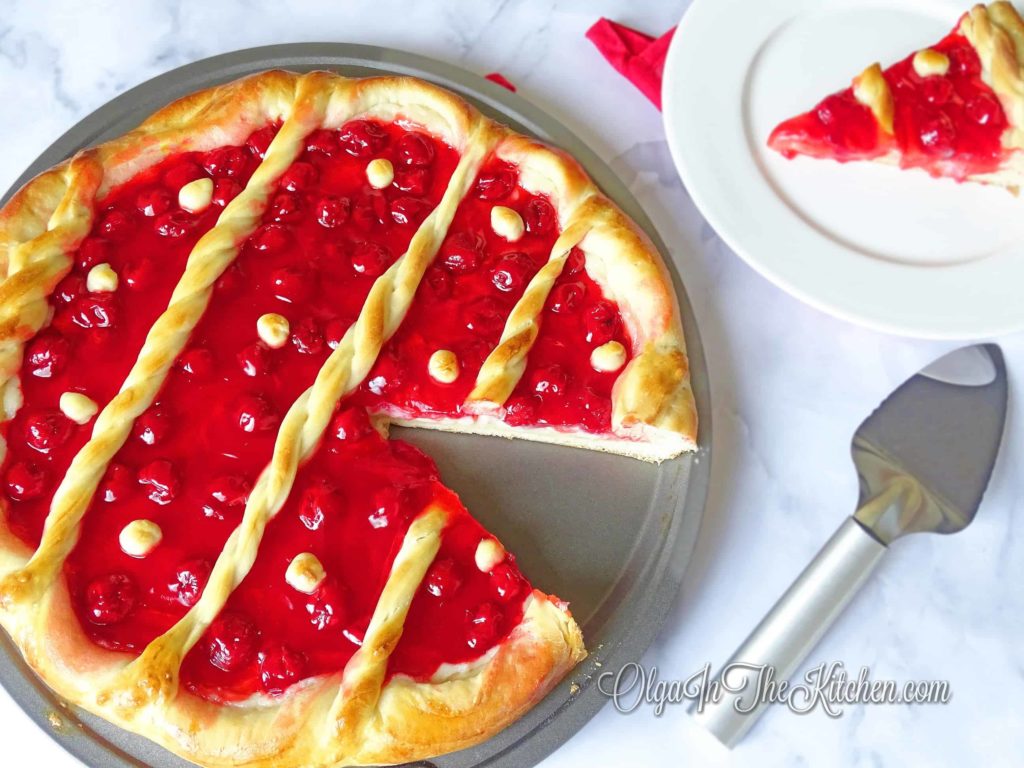 Cherry Pizza Pie: A creamy Cherry Pizza Pie with mixture of cream cheese and canned cherries topping brings out a delicious taste you can’t resist. | olgainthekitchen.com