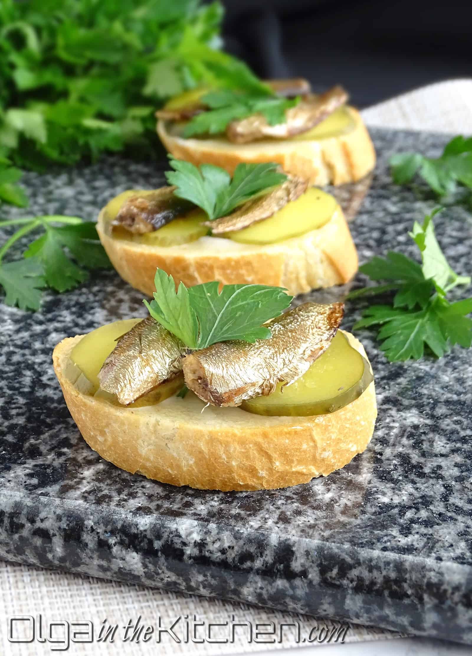 Sprats and Pickles Tea Sandwiches (Canapes): combo of tangy pickles and sprats on a slice of bread to complete any gathering. | olgainthekitchen.com