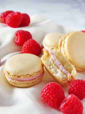 Macarons with Raspberry Filling: sweet and tangy, melt-in-your-mouth pastry. | olgainthekitchen.com