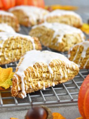 Pumpkin Scones: super flaky and perfectly spiced; these scones are your new favorite fall treat in under 30 minutes. | olgainthekitchen.com