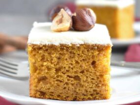 Pumpkin Sheet Cake: easy to make, fluffy, moist; topped with delicious sweet cream cheese frosting. | olgainthekitchen.com