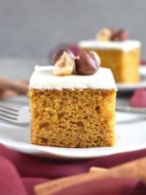 Pumpkin Sheet Cake: easy to make, fluffy, moist; topped with delicious sweet cream cheese frosting. | olgainthekitchen.com