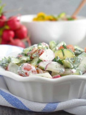 Tomato Cucumber Radish Salad: quick and easy, flavorful, so refreshing, so creamy and full of vitamins. | olgainthekitchen.com