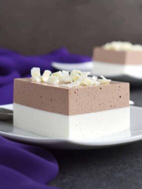 Ptichye Moloko (Bird’s Milk): light, fluffy combination of creamy white and cocoa mousse-like layers. Easy dessert done in 30 mins. | olgainthekitchen.com