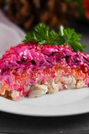 Shuba Salad (Layered Beet Salad with Herring): an easy and festive dish created from root vegetables; very popular among Ukrainian families. | olgainthekitchen.com