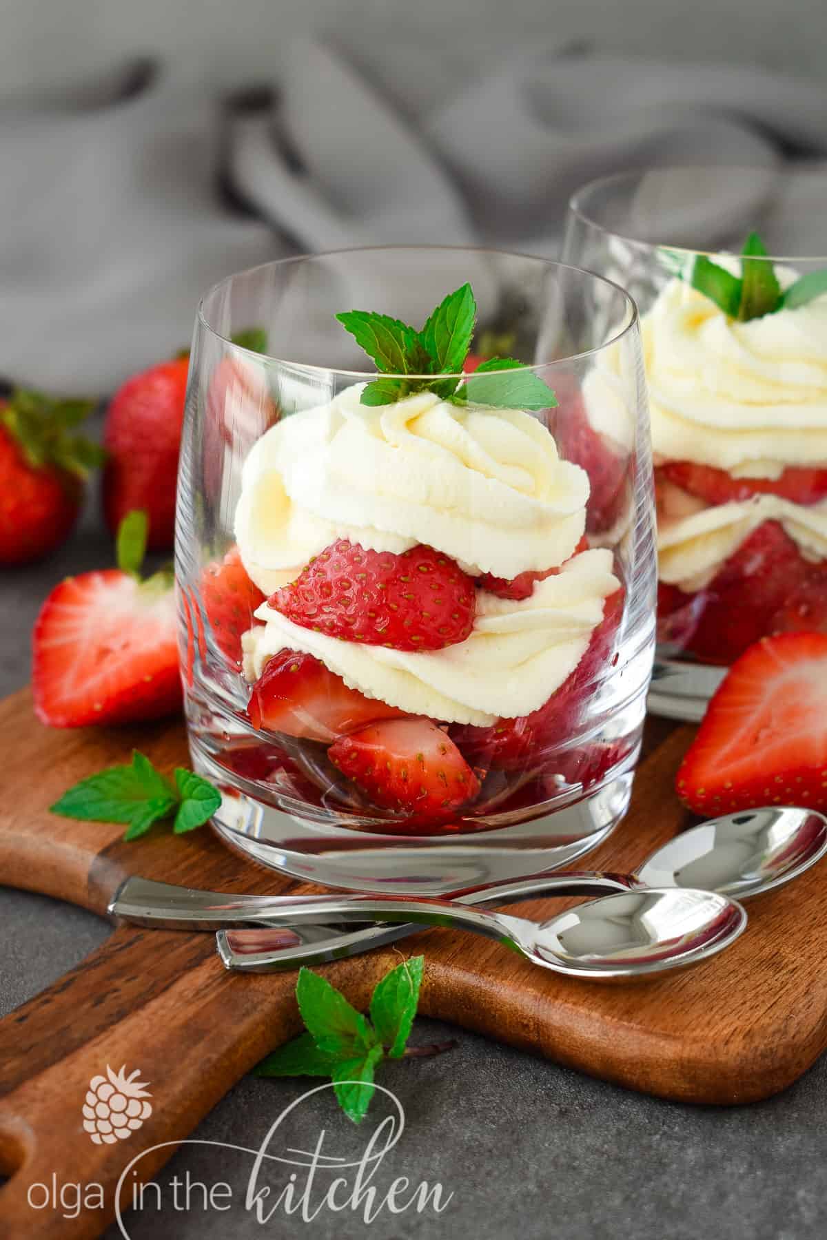 Strawberries and Cream Dessert: sugared fresh strawberries and a vanilla-flavored sweetened whipped cream make up this easy and delicious no-bake dessert the perfect treat for summer days. The perfect dessert for summer parties! olgainthekitchen.com
