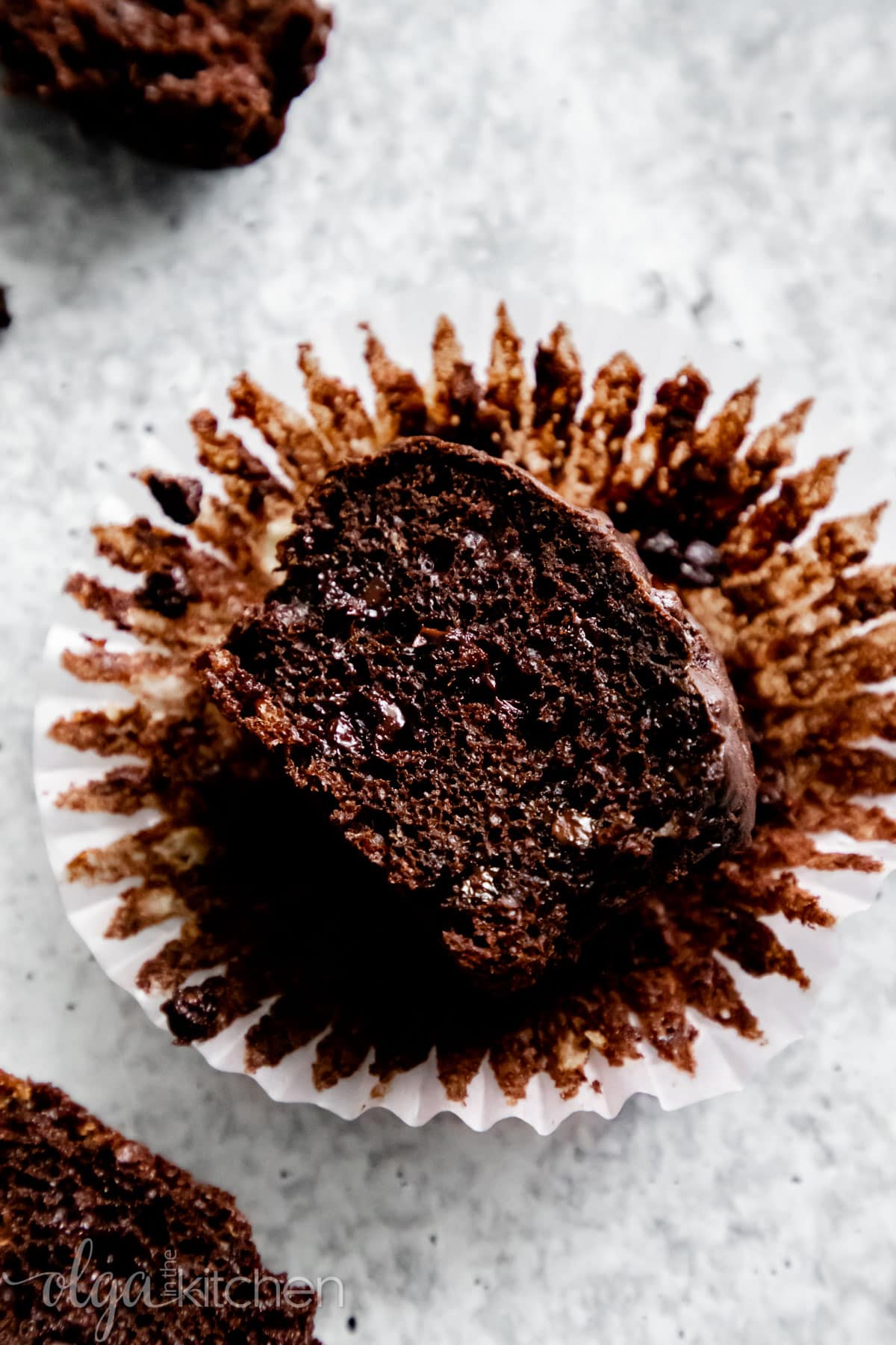 Double Chocolate Banana Muffins are perfectly moist and filled with chocolate chips.